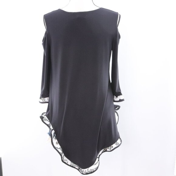 Joseph Ribkoff | Black Tunic Top 6 Cold Shoulder Embroidered Ruffle Hem - Picture 5 of 7